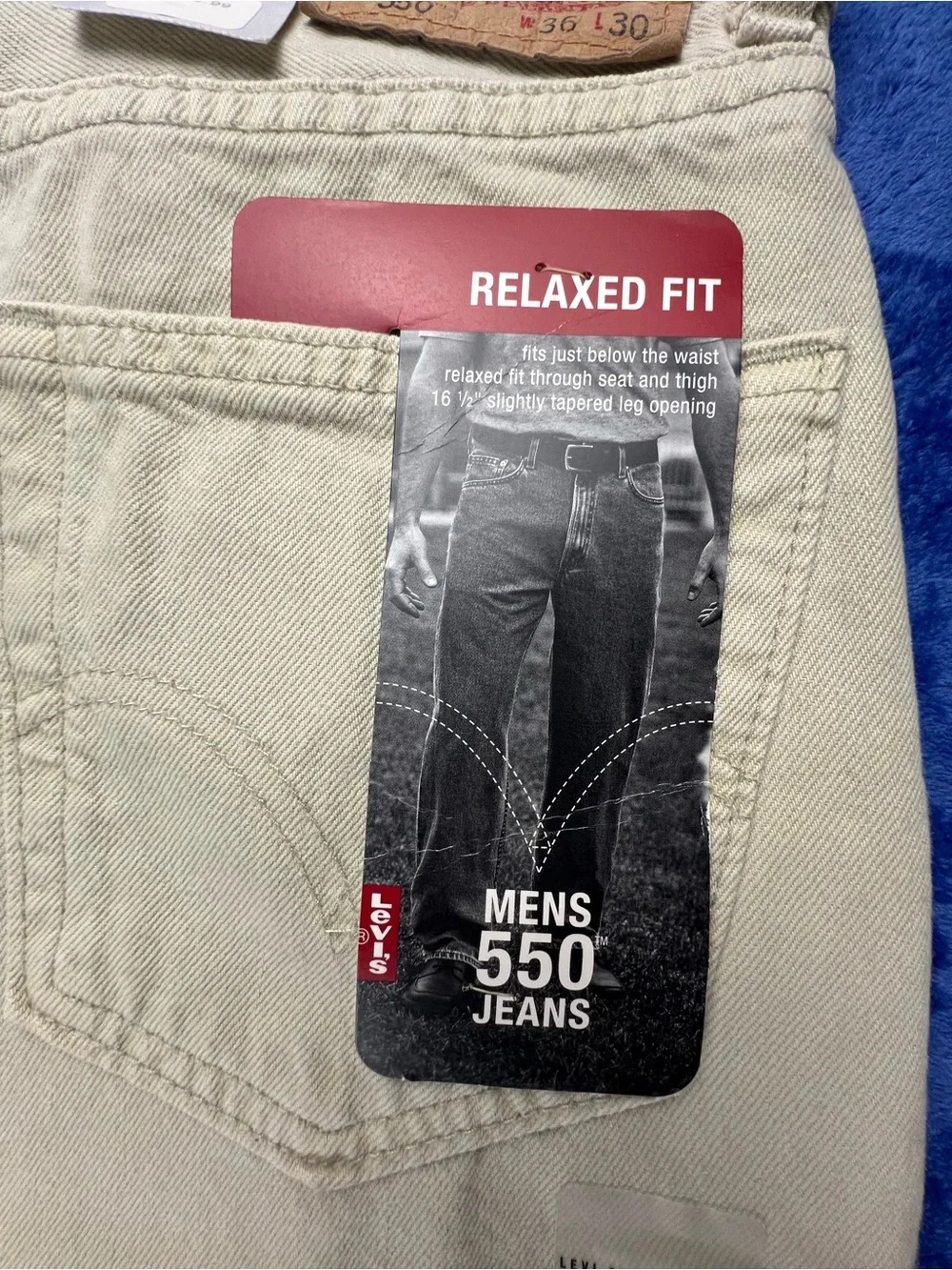 Vintage Levis 550 Relaxed Fit Denim Jeans Y2K Mens Size 36x30 Beige NWT